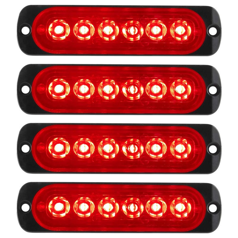 KaiDengZhe 4Pcs 6LED Red Ultra Slim Sync Feature Warning Emergency Beacon Hazard Flash Caution Strobe Light Bar Surface Mount for Car Truck 12-24V - Image 1